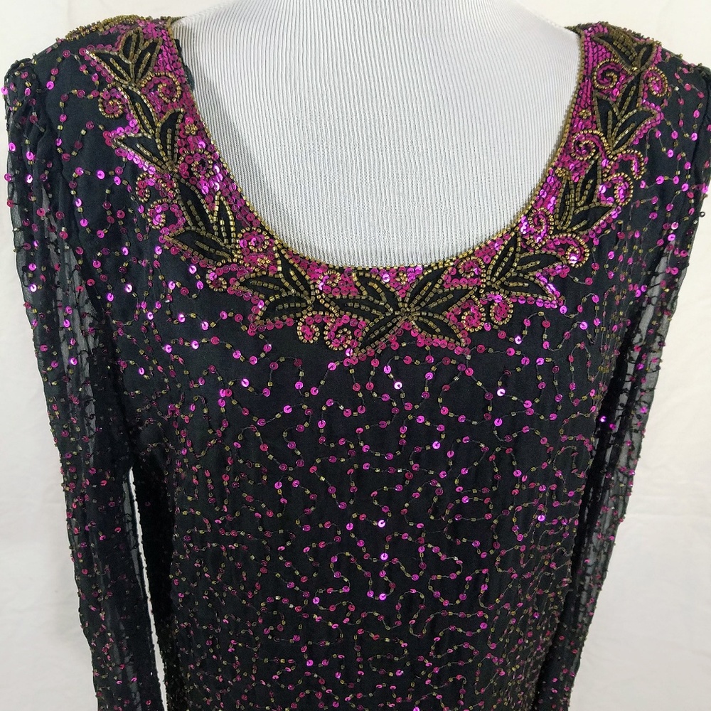 Stenay Sequin & Bead shirt, Sz M, Long sleeve